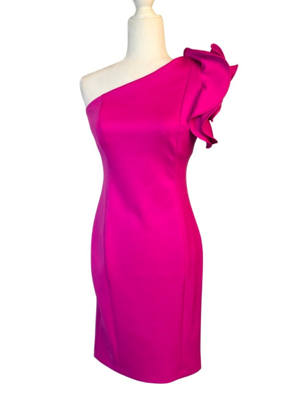 DKNY Front One Shoulder Ruffle Pink Bodycon Dress Size 2 NWT